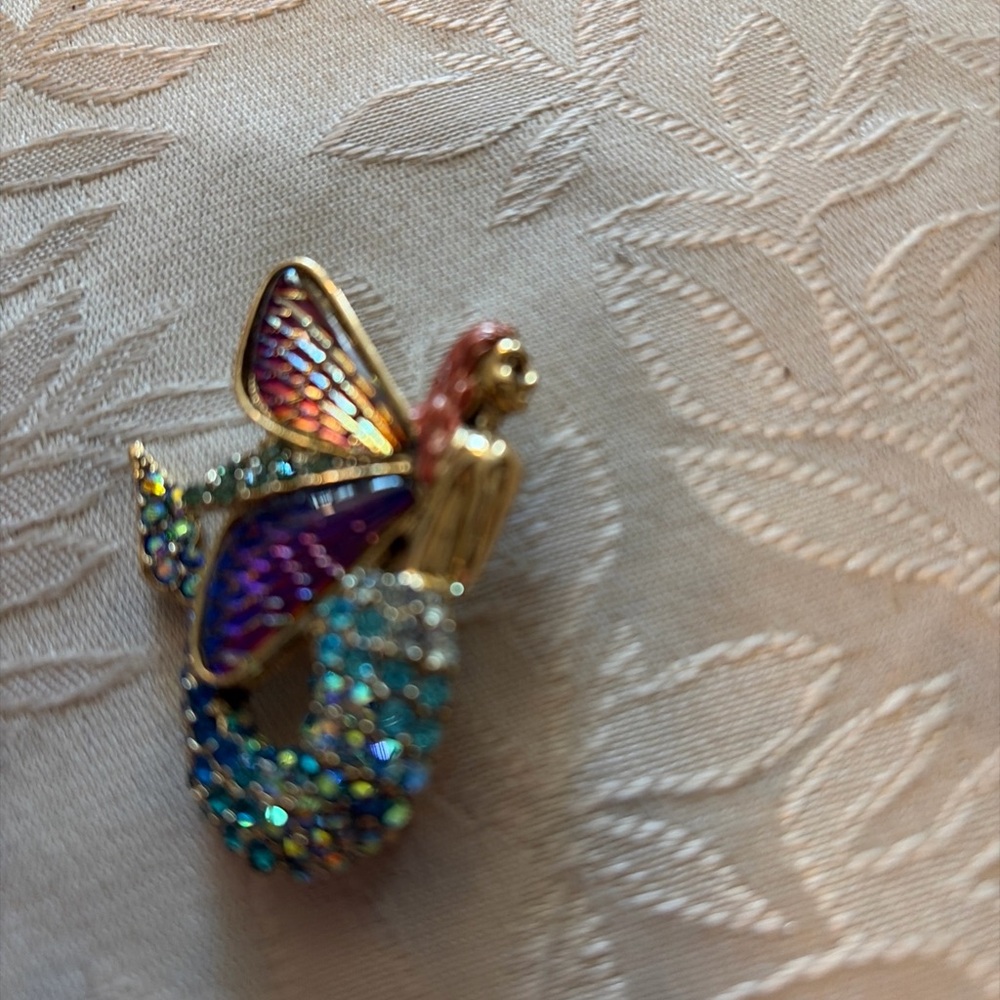 Iridescent Mermaid Brooch with Gold Accents